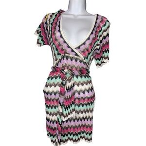 Guess Vintage Zig Zag Metallic Knit Mini Dress – Size XS